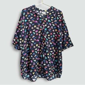 Vintage Touché LA Button Down Hat Novelty Quirky Print Blouse Top